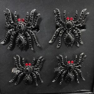 4 Tahari Black Widow Spider Red Eyes Rhinestone Jeweled HALLOWEEN Napkin Rings